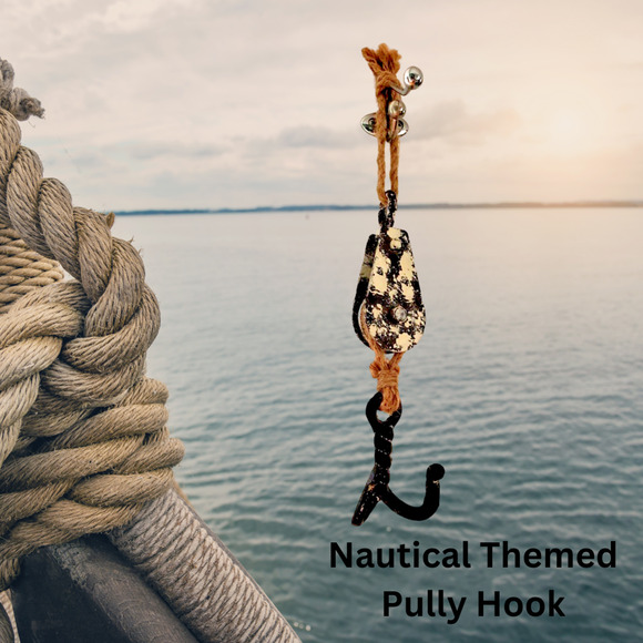 Nautical Hanging Hook, Industrial Pulley Look Unique Decorative Functional - Picture 1 of 2